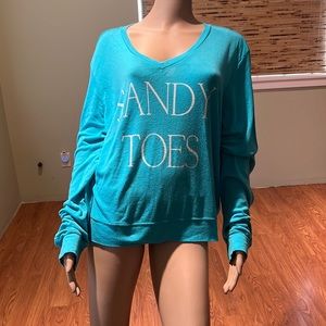 Wildfox Teal Blue Long Sleeved Graphic T-Shirt Size L